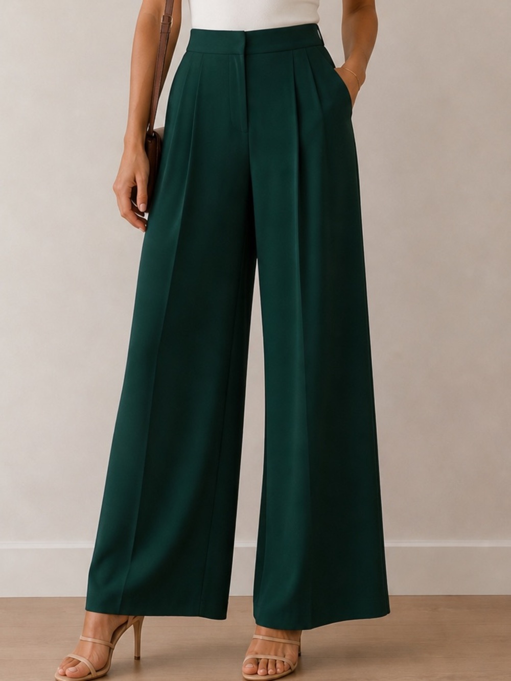 Collection B Wide-Leg High Waist Trousers in Deep Green